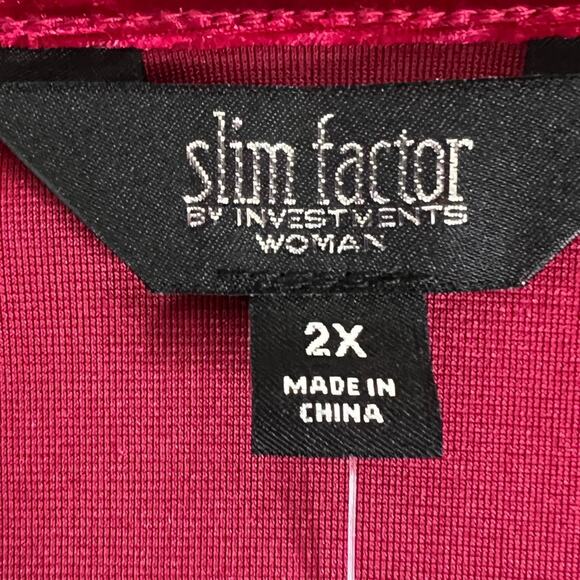 Slim Factor Investments Womens Velvet Tunic Top 2X Red Bell Sleeve Sheer Insets - Picture 5 of 8